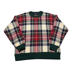 Vintage 90s Gant 100% Cotton Multicolor Plaid Crewneck Sweater Men's Large FLAWS